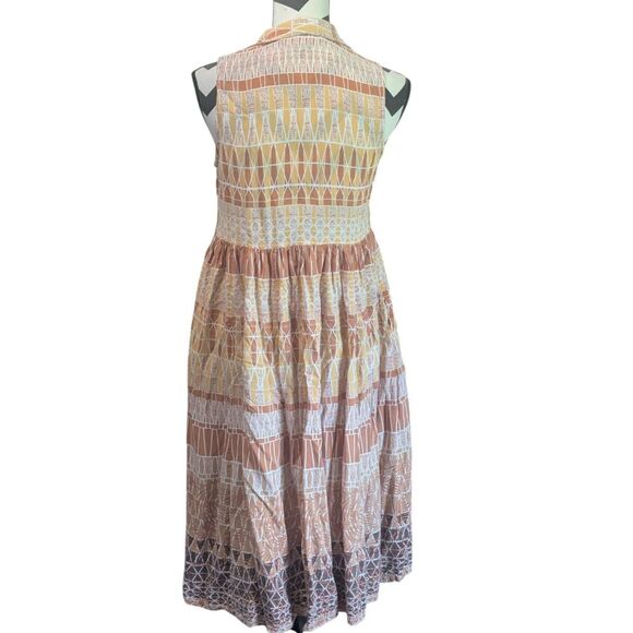 All About You L Rust Orange Tan Geometric Tiered Midi Dress - Picture 6 of 6